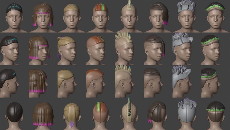 Our own sculpted hair: modern and cyberpunk cuts with neon dye zones.